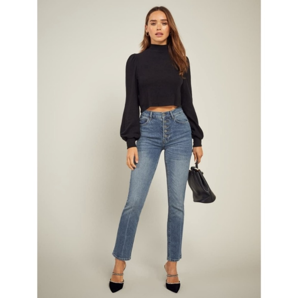 Liza button fly high rise straight Jean